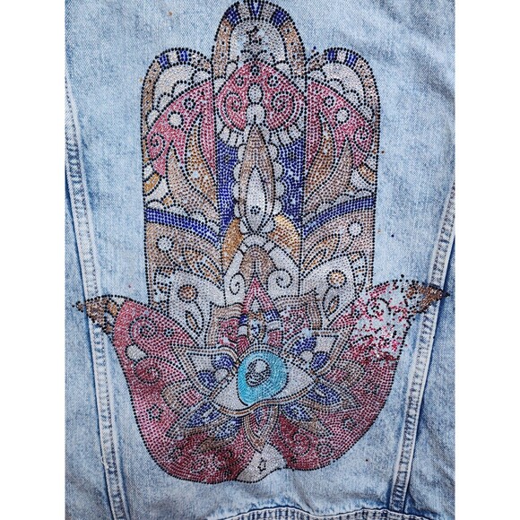 Old Navy Hamsa Sparkle Hand of Fatima Size 2X Denim Jacket - Picture 4 of 7
